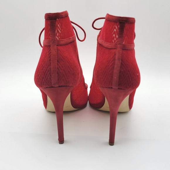 Gianni Bini Red Lace Up Mesh Heels Booties Pointed Stiletto SIZE 10M. S1020 - Picture 4 of 8